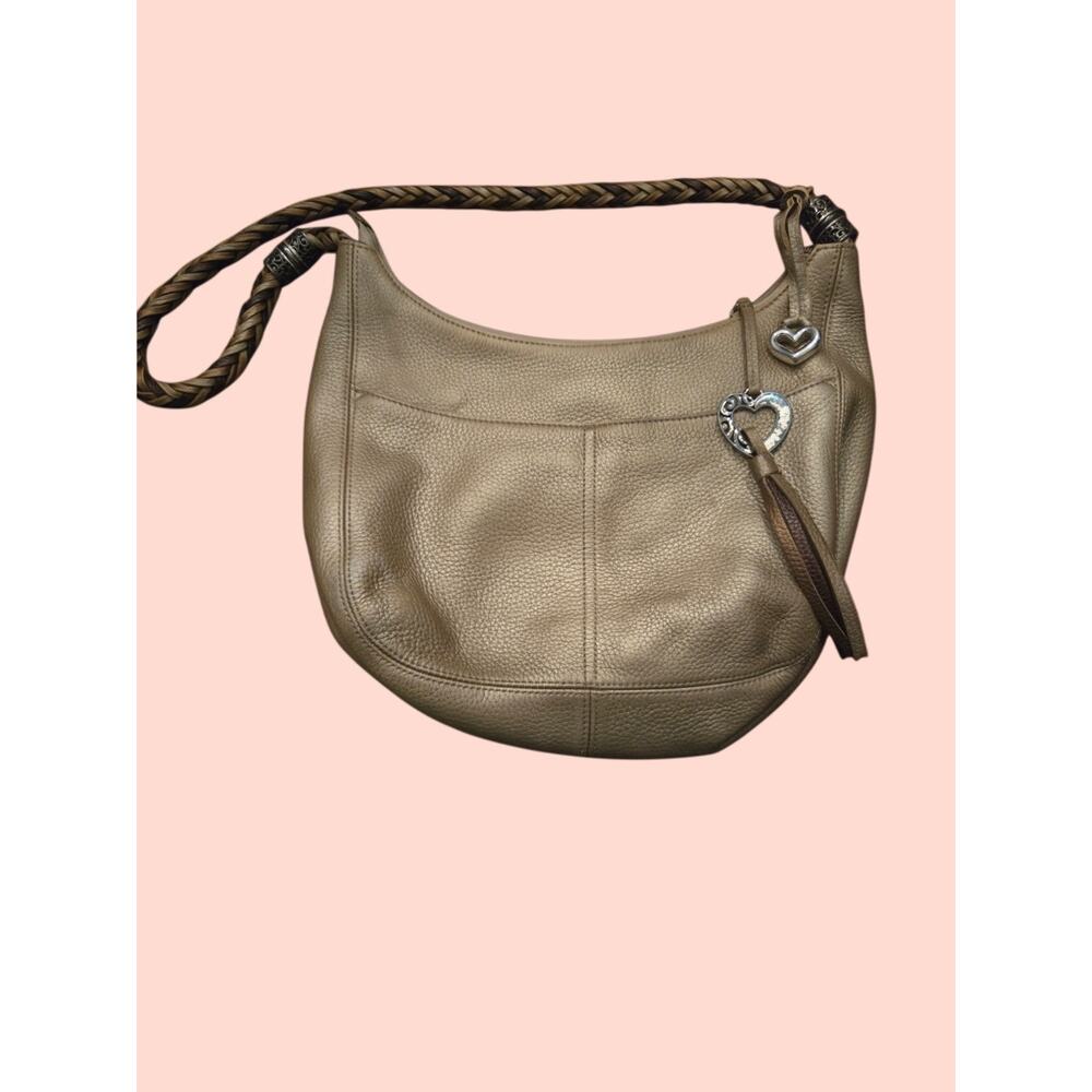 Brighton Barbados Ziptop Hobo – Metallic Gold Pebbled Leather with Braided Strap